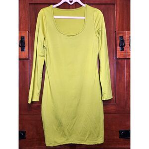 Chartreuse Yellow Green Body Con Dress Long Sleeve Scoop Neck Women's Size XL